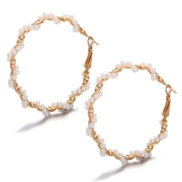 Twisted Gold Hoop Wrap Pearl Earrings - Picture 4 of 4